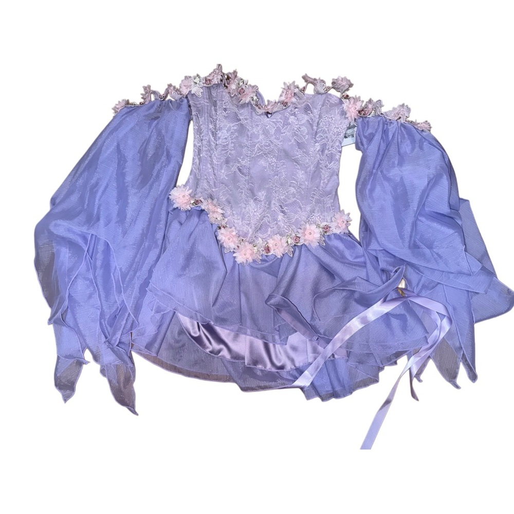 Dolls Kill - Lavender Lace Off-Shoulder Fairy Dress with Pink Floral Appliqué XL